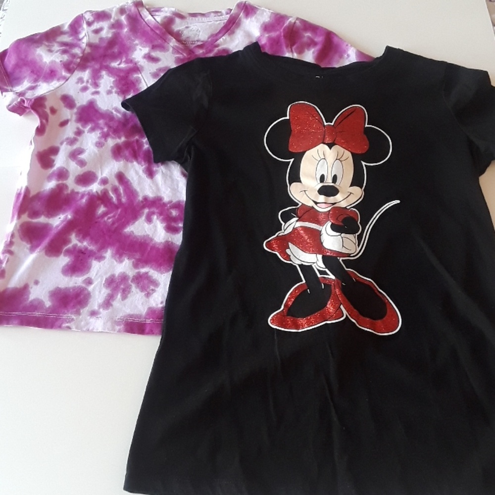 Disney Minnie Mouse & Faded Glory Girls Tops Cotton Tee SZ 14/16 Glitter Bow (2)